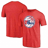 Philadelphia 76ers Red Distressed Logo Fanatics Branded Tri-Blend T-Shirt